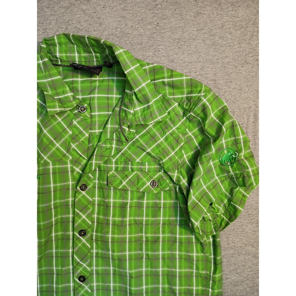Mammut Mens Medium Green Plaid Short Sleeve Hiking Button Down Shirt